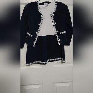 Blueberi Boulevard 6 Girls 2pc White Blue Matching Dress& Cardigan